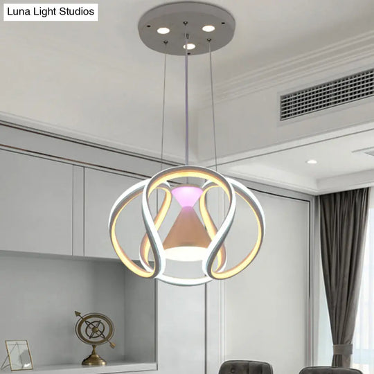 White Wave Led Pendant Lamp With Acrylic Hourglass Design For Modern Dining Rooms