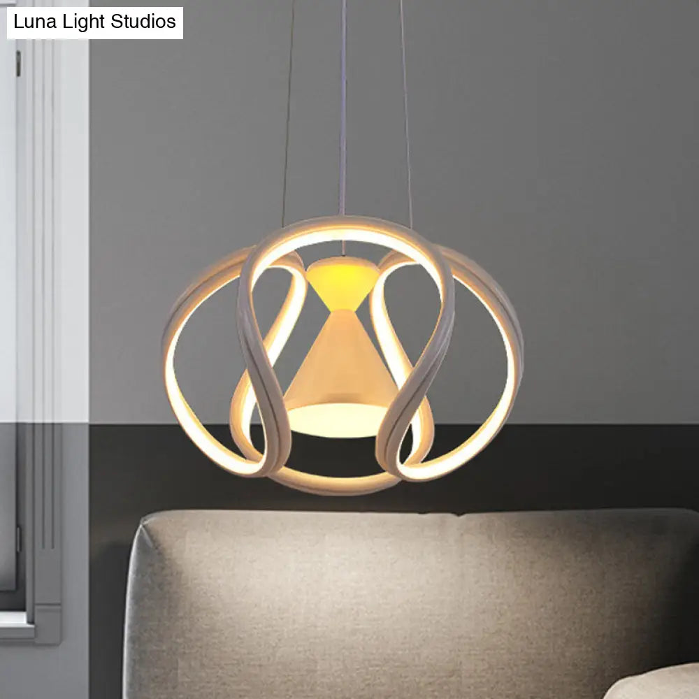 White Wave Led Pendant Lamp With Acrylic Hourglass Design For Modern Dining Rooms