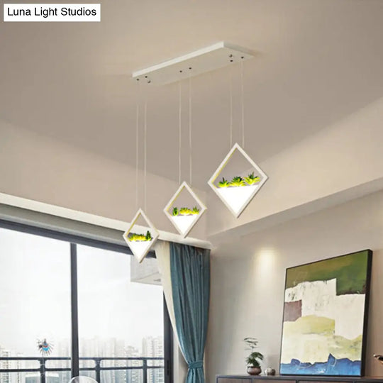 Modern Led Pendant Light With Rhombus Design And Plant Deco Warm/White