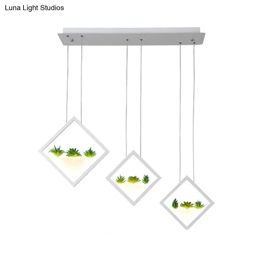 Modern Led Pendant Light With Rhombus Design And Plant Deco Warm/White