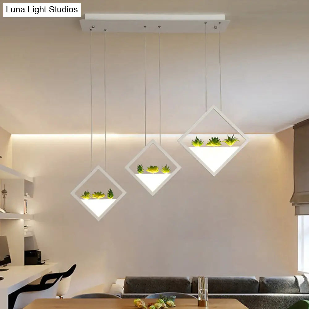 Modern Led Pendant Light With Rhombus Design And Plant Deco Warm/White White /