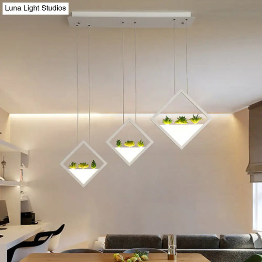 Modern Led Pendant Light With Rhombus Design And Plant Deco Warm/White White /