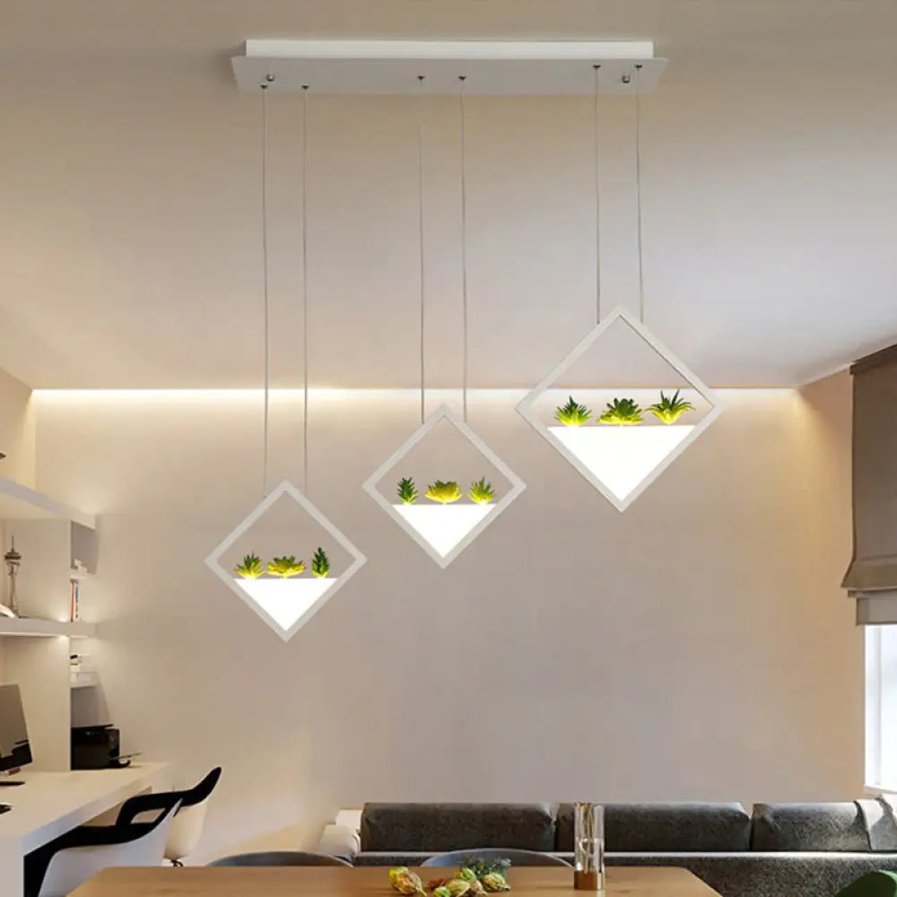 Modern White Led Acrylic Pendant Lamp With Plant Deco - Warm/White Light /