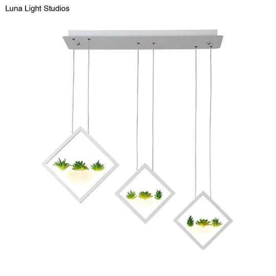 Modern White Led Acrylic Pendant Lamp With Plant Deco - Warm/White Light