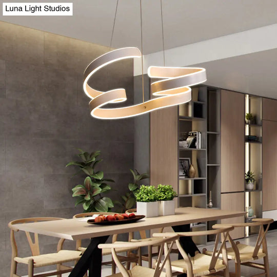 Modern Aluminum Led Ceiling Chandelier: White Twisted Hanging Light For Restaurants