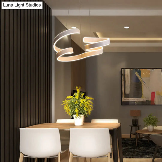 Modern Aluminum Led Ceiling Chandelier: White Twisted Hanging Light For Restaurants