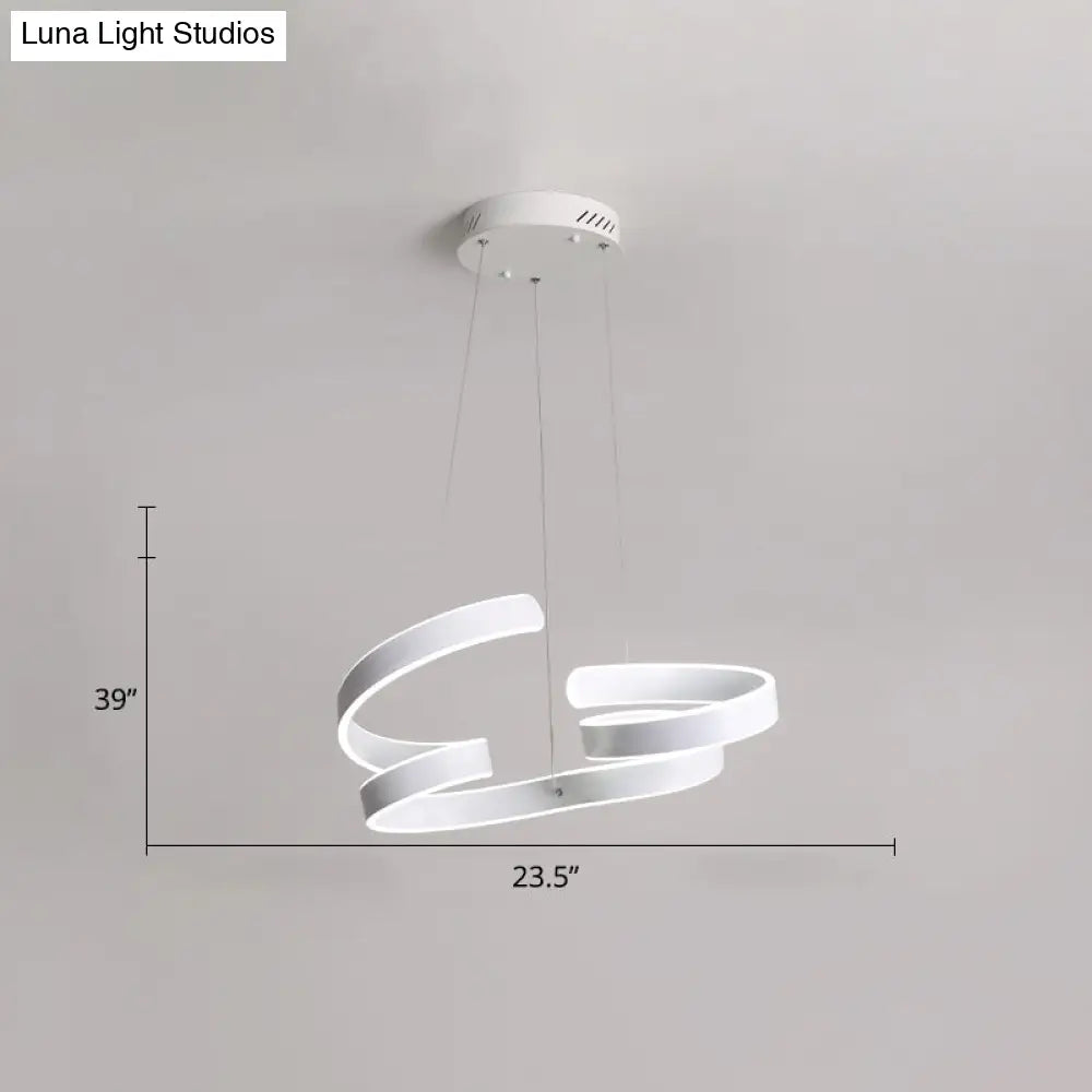 Modern Aluminum Led Ceiling Chandelier: White Twisted Hanging Light For Restaurants / 23.5