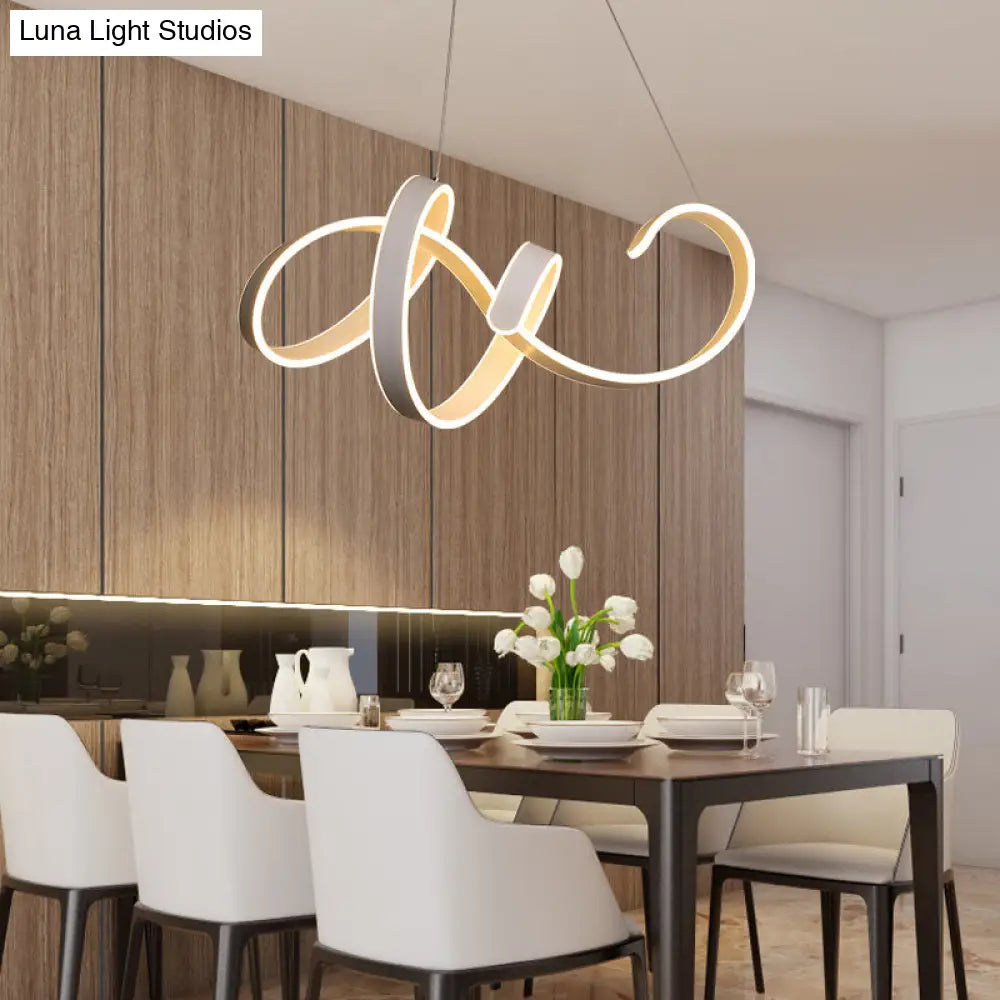 Modern Aluminum Led Ceiling Chandelier: White Twisted Hanging Light For Restaurants