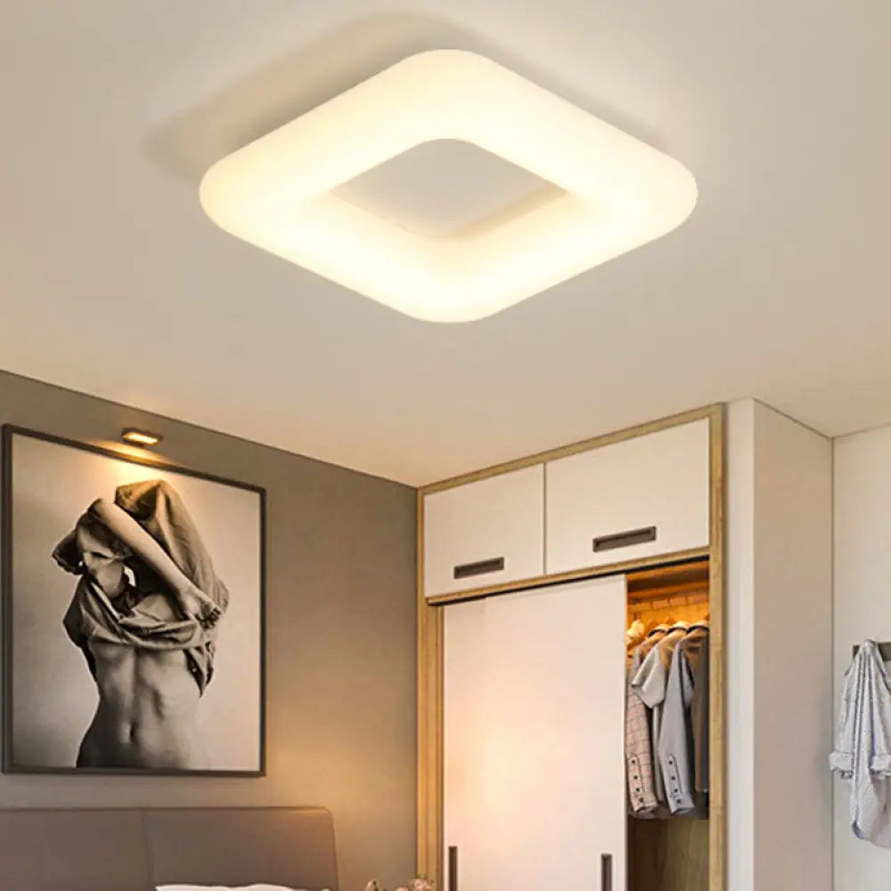 Modern White Led Ceiling Lamp For Bedroom - Acrylic Square Flush Mount Available In 3 Sizes