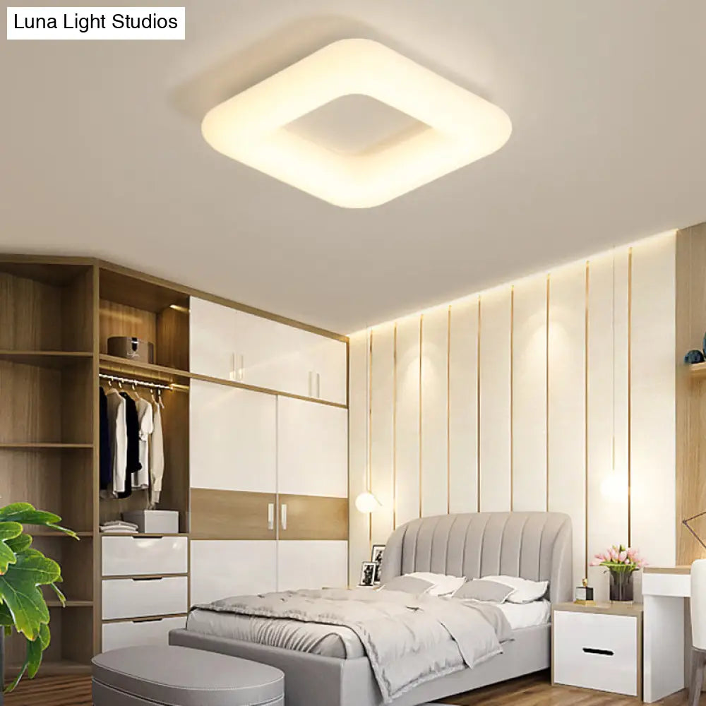 Modern White Led Ceiling Lamp For Bedroom - Acrylic Square Flush Mount Available In 3 Sizes