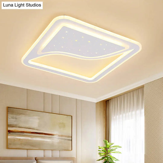 Modern White Led Ceiling Lamp With Curved Starry Sky Design Flush Lighting - 19/35.5 W Warm/White