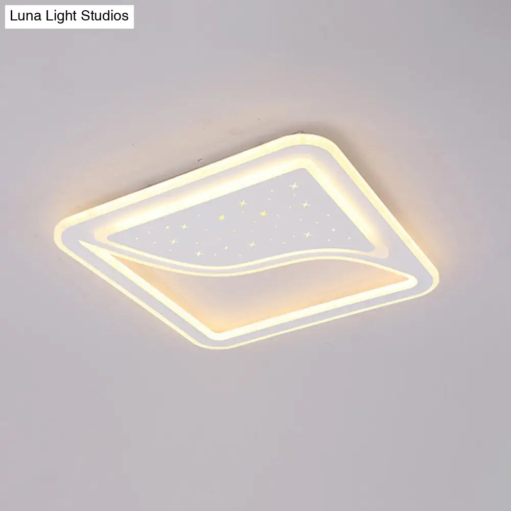 Modern White Led Ceiling Lamp With Curved Starry Sky Design Flush Lighting - 19/35.5 W Warm/White