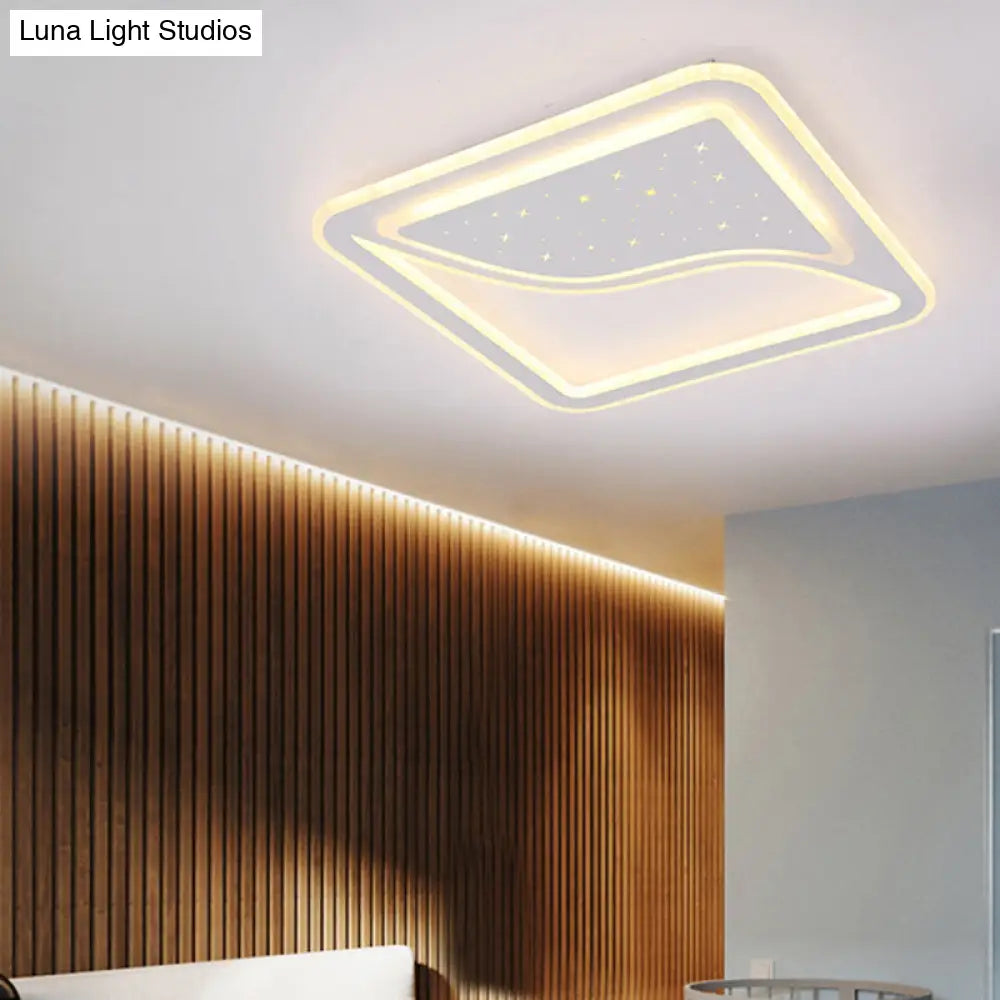 Modern White Led Ceiling Lamp With Curved Starry Sky Design Flush Lighting - 19/35.5 W Warm/White