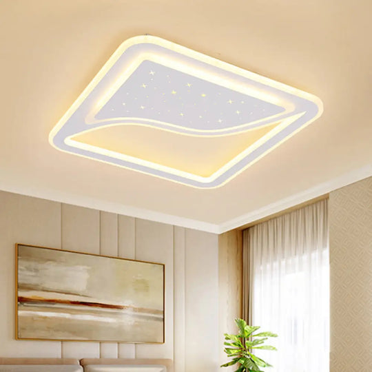 Modern White Led Ceiling Lamp With Curved Starry Sky Design Flush Lighting - 19’/35.5’ W