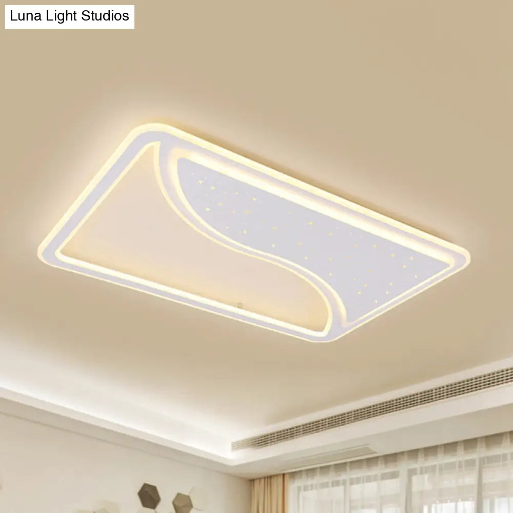 Modern White Led Ceiling Lamp With Curved Starry Sky Design Flush Lighting - 19/35.5 W Warm/White