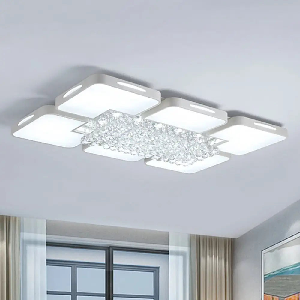 Modern White Led Ceiling Light With Crystal Ball - 23.5’/35.5’ W / 23.5’