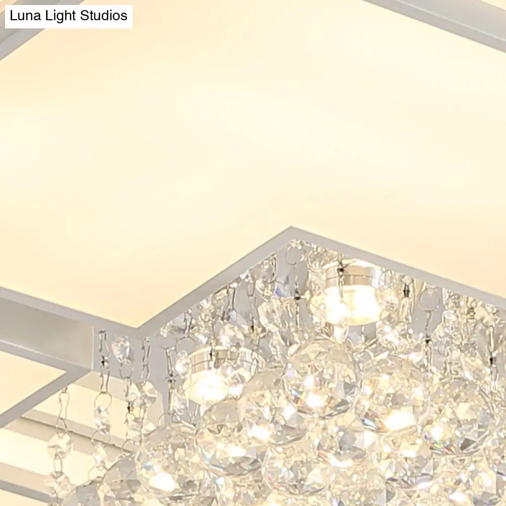Modern White Led Ceiling Light With Crystal Ball - 23.5/35.5 W
