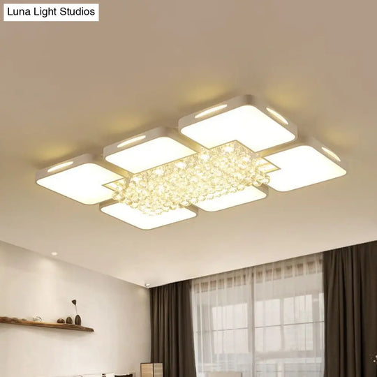 Modern White Led Ceiling Light With Crystal Ball - 23.5’/35.5’ W