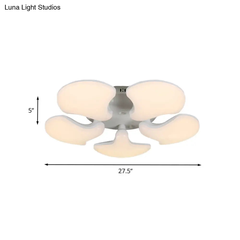 Modern White Led Ceiling Mounted Fixture With 3/5 Heads Shell Acrylic Shade - 23.5/27.5 Wide