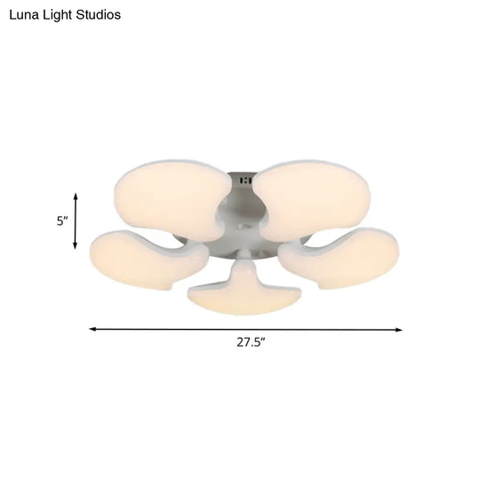 Modern White Led Ceiling Mounted Fixture With 3/5 Heads Shell Acrylic Shade - 23.5’/27.5’ Wide