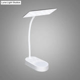 Modern White Led Desk Lamp - Simple Rectangular Panel Shade For Bedside Reading