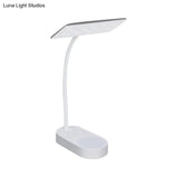 Modern White Led Desk Lamp - Simple Rectangular Panel Shade For Bedside Reading