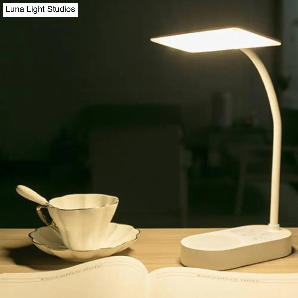 Modern White Led Desk Lamp - Simple Rectangular Panel Shade For Bedside Reading