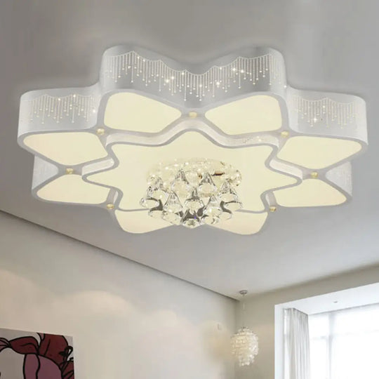 Modern White Led Flower Crystal Ceiling Lamp – 21’/24.5’/31.5’ Flush Mount For Living Room / 21’