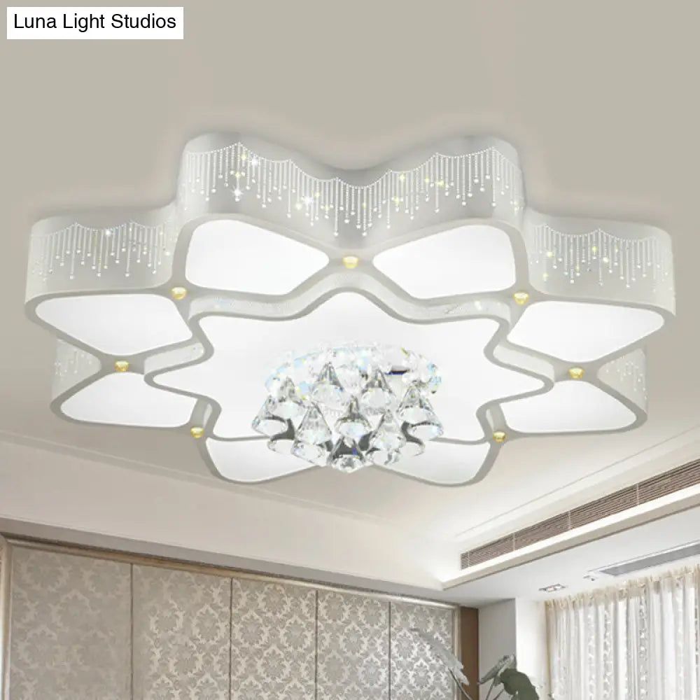 Modern White Led Flower Crystal Ceiling Lamp 21/24.5/31.5 Flush Mount For Living Room