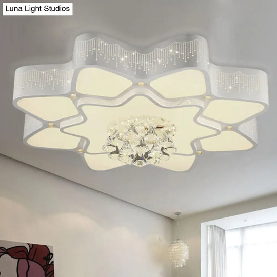Modern White Led Flower Crystal Ceiling Lamp 21/24.5/31.5 Flush Mount For Living Room / 21
