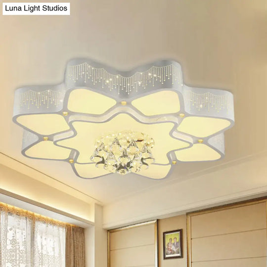 Modern White Led Flower Crystal Ceiling Lamp – 21’/24.5’/31.5’ Flush Mount For Living Room