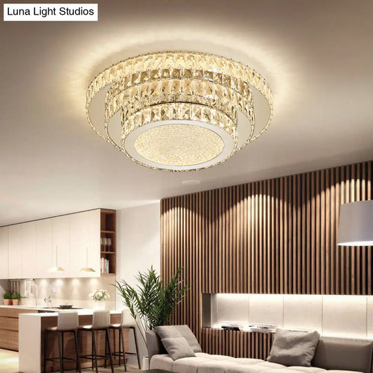 Modern White Led Flush Light Fixture - 18/21.5 Three-Tiered Design / 18 Remote Control Stepless