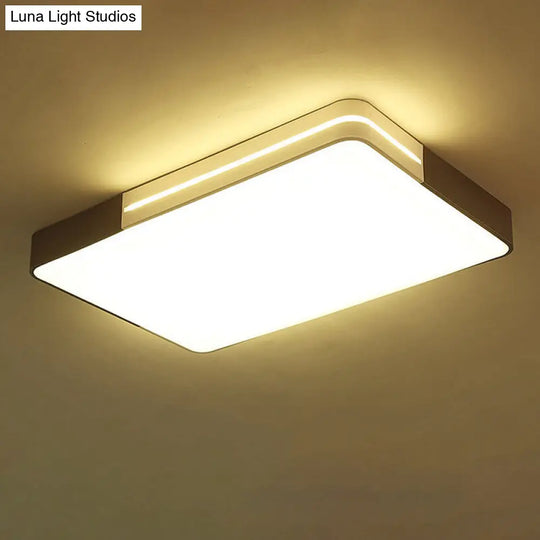 Modern White Led Flush Mount Ceiling Light For Living Room Square/Rectangular Acrylic Shade 19/38