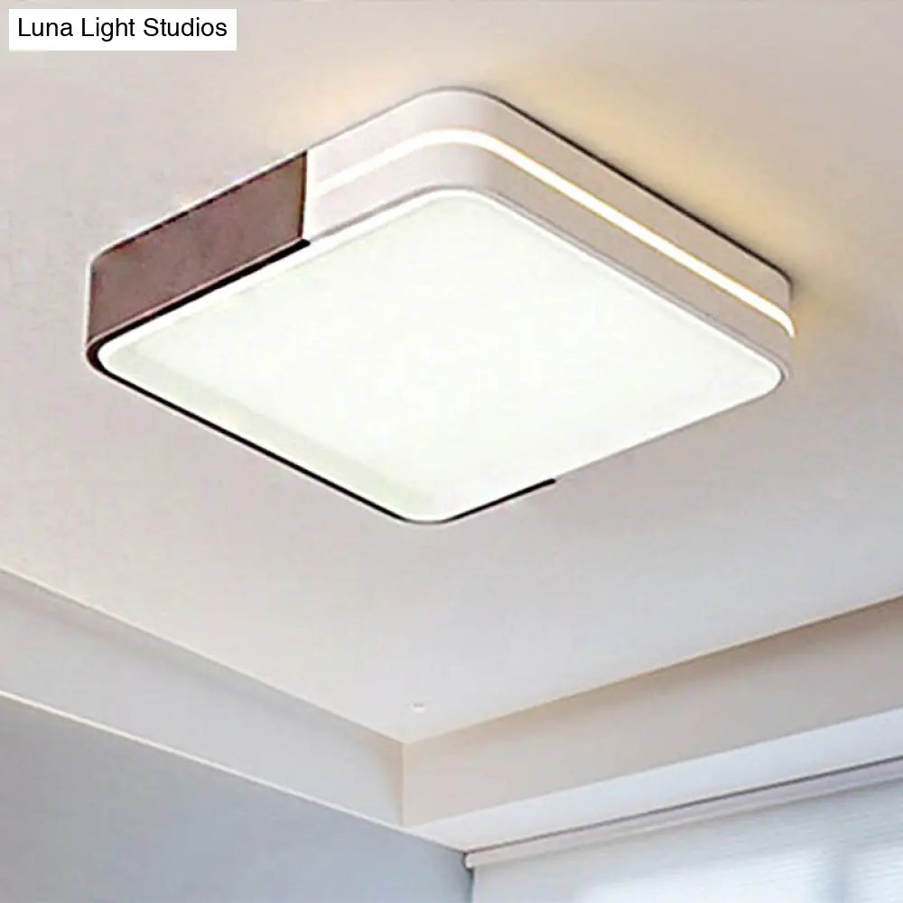 Modern White Led Flush Mount Ceiling Light For Living Room Square/Rectangular Acrylic Shade 19/38