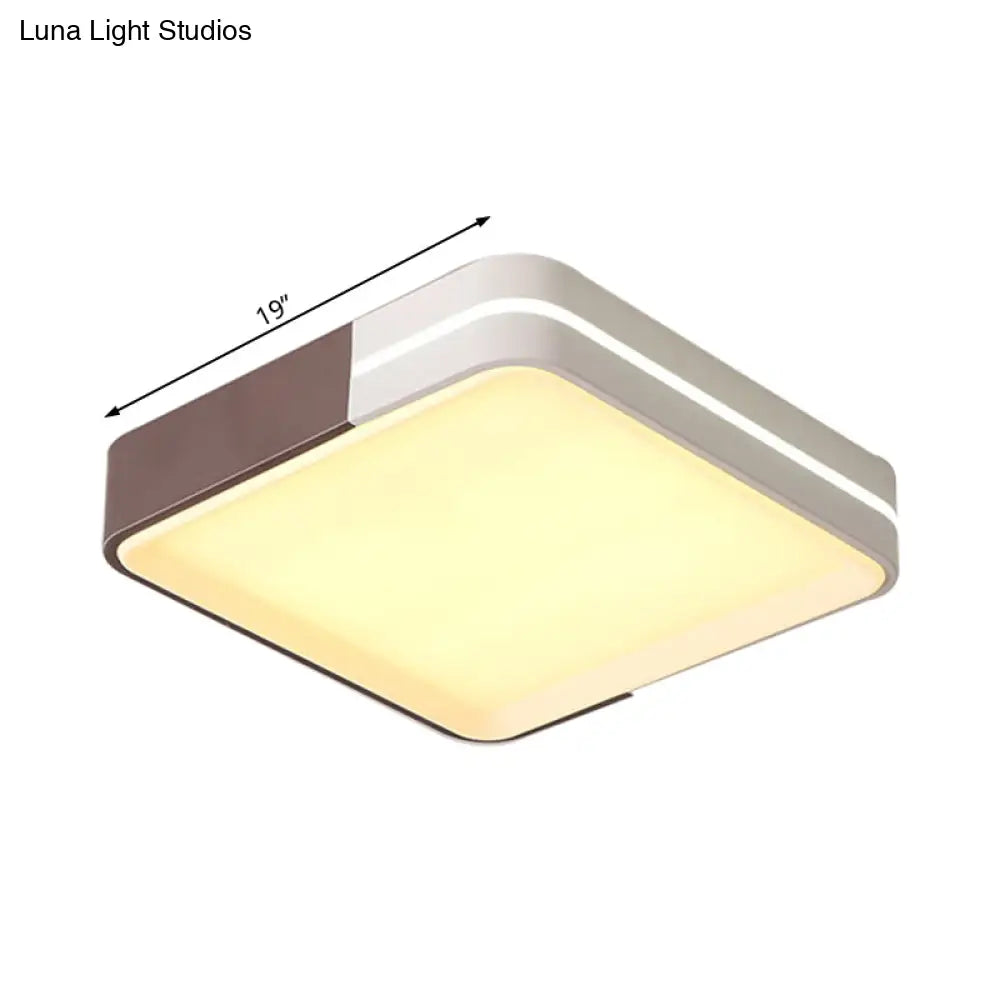 Modern White Led Flush Mount Ceiling Light For Living Room Square/Rectangular Acrylic Shade 19/38