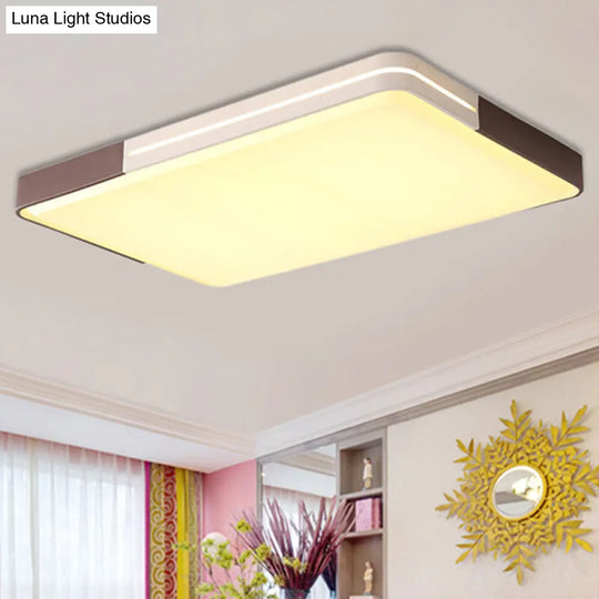 Modern White Led Flush Mount Ceiling Light For Living Room Square/Rectangular Acrylic Shade 19/38