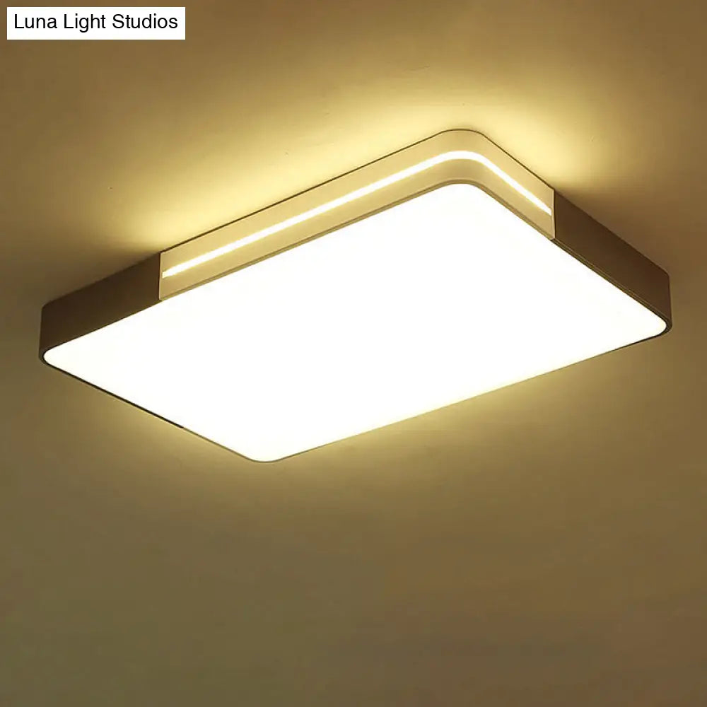 Modern White Led Flush Mount Ceiling Light For Living Room – Square/Rectangular Acrylic Shade