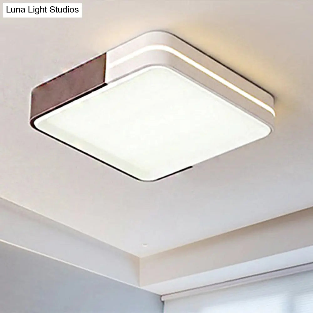 Modern White Led Flush Mount Ceiling Light For Living Room – Square/Rectangular Acrylic Shade