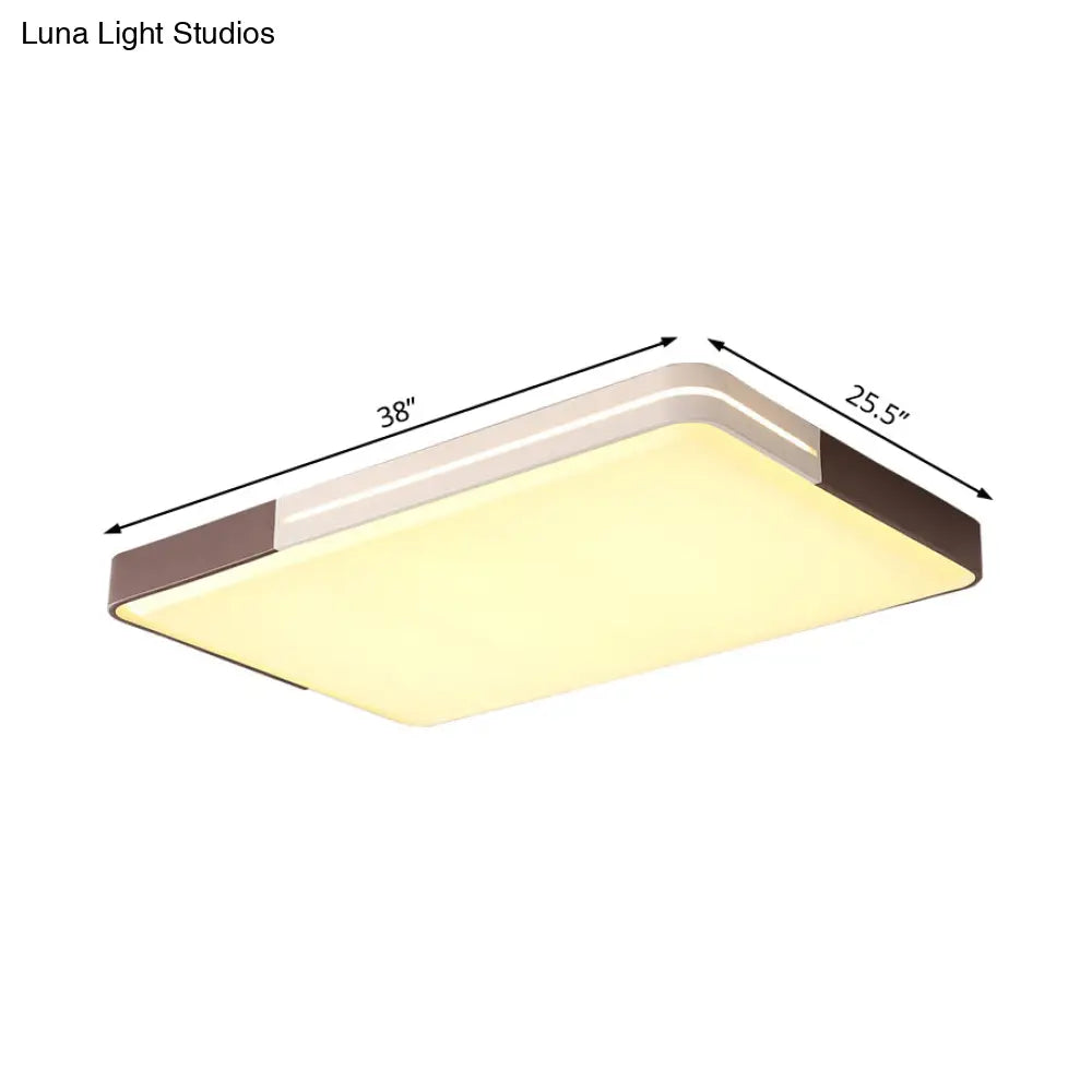 Modern White Led Flush Mount Ceiling Light For Living Room – Square/Rectangular Acrylic Shade