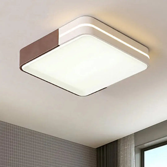 Modern White Led Flush Mount Ceiling Light For Living Room – Square/Rectangular Acrylic Shade