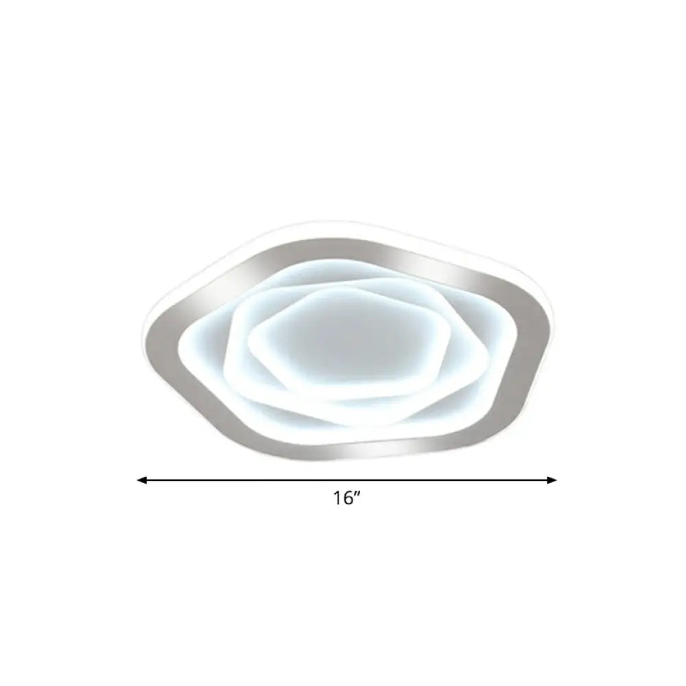 Modern White Led Flush Mount Ceiling Light With Acrylic Concentric Pattern / Pentagon