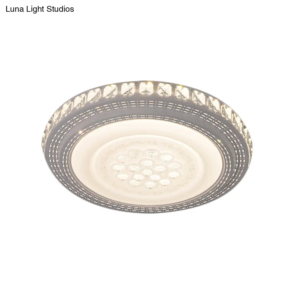 Modern White Led Flush Mount Ceiling Light With Warm/White Illumination & Metallic Round Shade