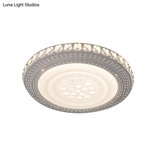 Modern White Led Flush Mount Ceiling Light With Warm/White Illumination & Metallic Round Shade