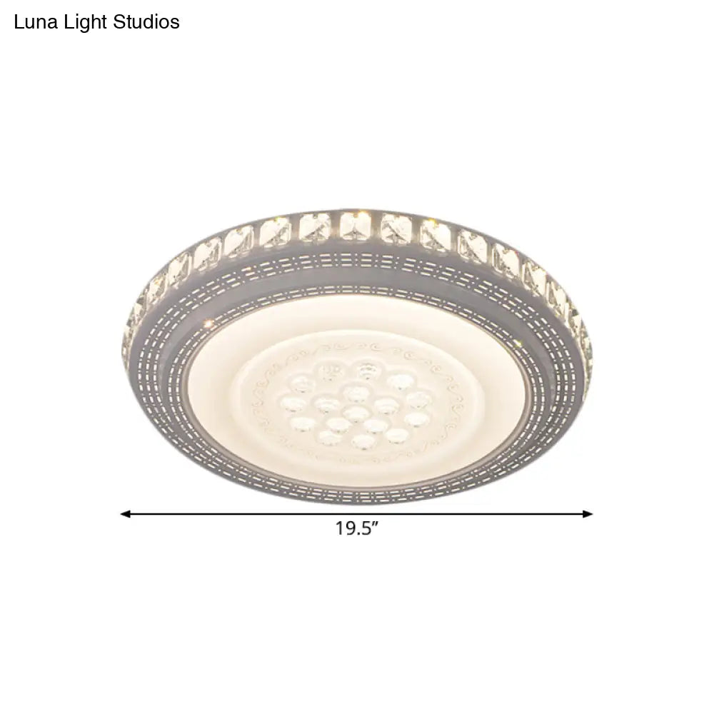 Modern White Led Flush Mount Ceiling Light With Warm/White Illumination & Metallic Round Shade