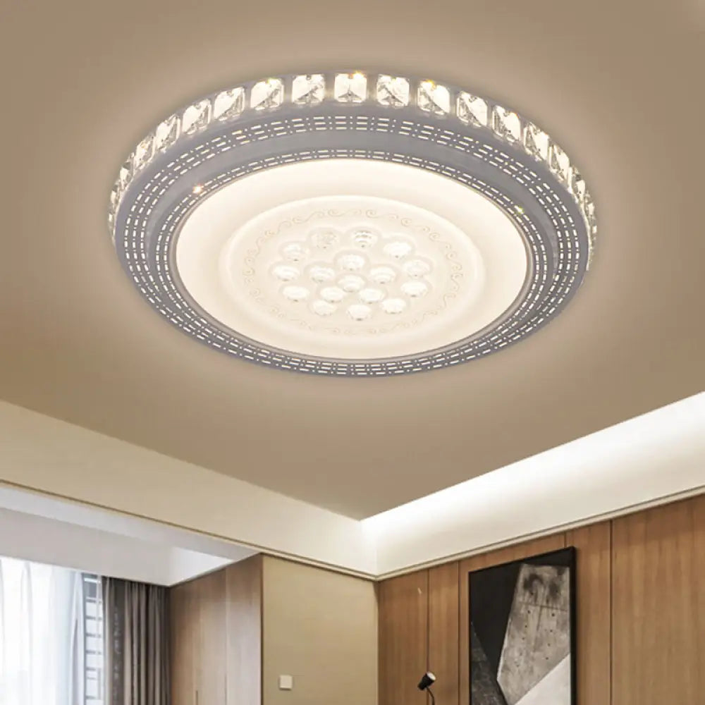 Modern White Led Flush Mount Ceiling Light With Warm/White Illumination & Metallic Round Shade /