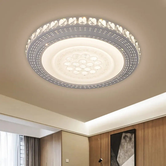 Modern White Led Flush Mount Ceiling Light With Warm/White Illumination & Metallic Round Shade /