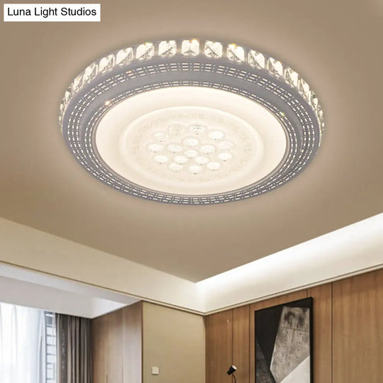 Modern White Led Flush Mount Ceiling Light With Warm/White Illumination & Metallic Round Shade /