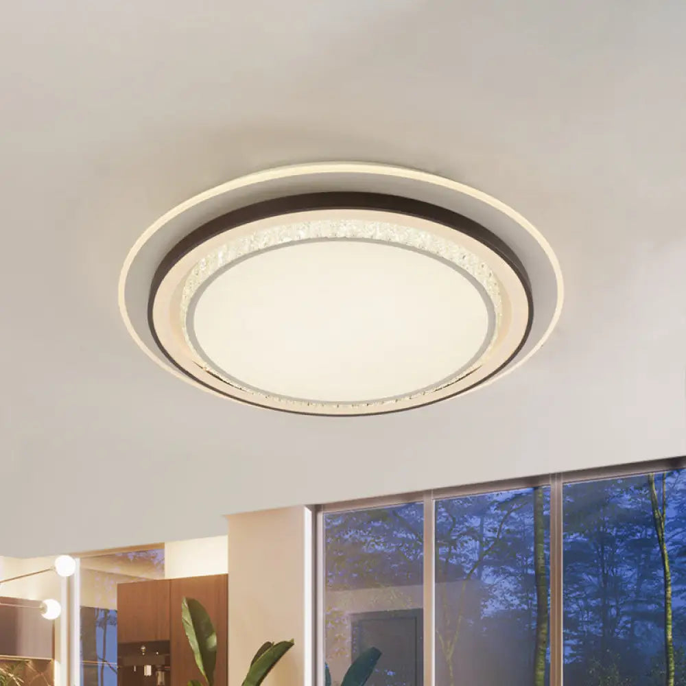 Modern White Led Flush Mount Lamp With Square-Cut Crystals - Stylish Close-To-Ceiling Lighting