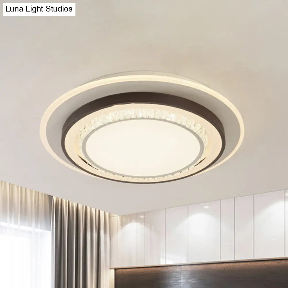 Modern White Led Flush Mount Lamp With Square-Cut Crystals - Stylish Close-To-Ceiling Lighting