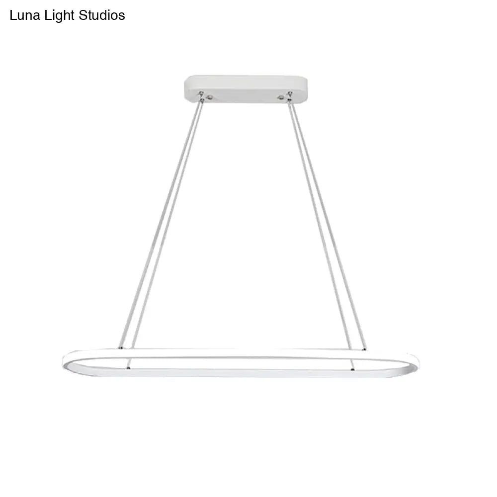 Modern White Led Pendant Light Fixture - Oval Kitchen Chandelier With Aluminum Frame And